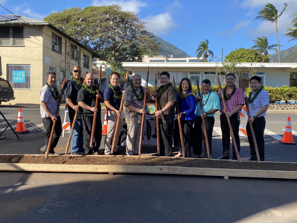 A group photo shows dignitaries who participated Monday morning in the ground-breaking ceremony for the start of work on Phase 1A of the Wailuku Town Improvements project.